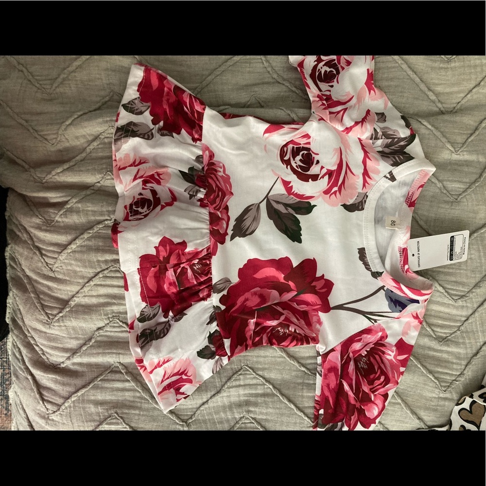 Baby 2pc Outfit Rose peplum top with blue leggings